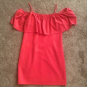 Trina Turk hot pink off the shoulder dress